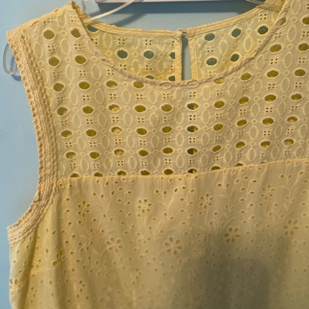 LOFT Yellow Eyelet Sleeveless Lined Dress